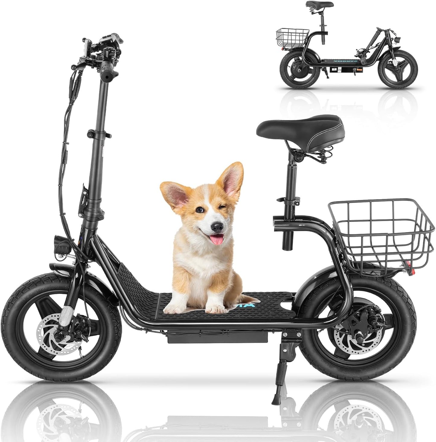Electric Scooter with Seat, Max 30Miles Ranges & 20Mph, 500/800/1200W Motor, 14" Tire Foldable E-Scooter for Commuting with Basket, Dual Braking Dual Suspension, 300Lbs Max Load