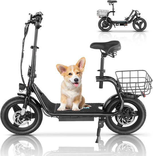 Electric Scooter with Seat, Max 30Miles Ranges & 20Mph, 500/800/1200W Motor, 14" Tire Foldable E-Scooter for Commuting with Basket, Dual Braking Dual Suspension, 300Lbs Max Load