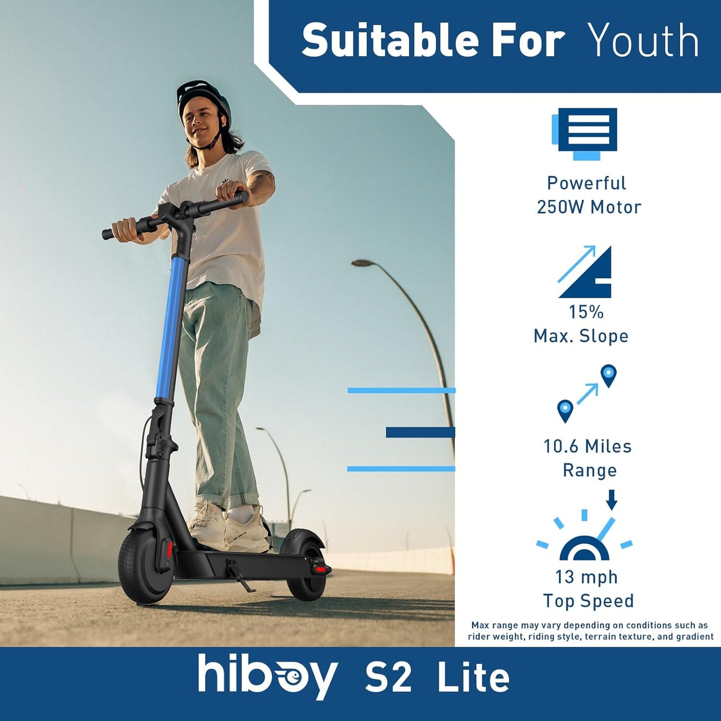 S2 Lite Electric Scooter - 6.5" Solid Tires - up to 10.6 Miles Long-Range & 13 MPH Portable Folding Commuting Kick-Start Boost Scooter for Teens