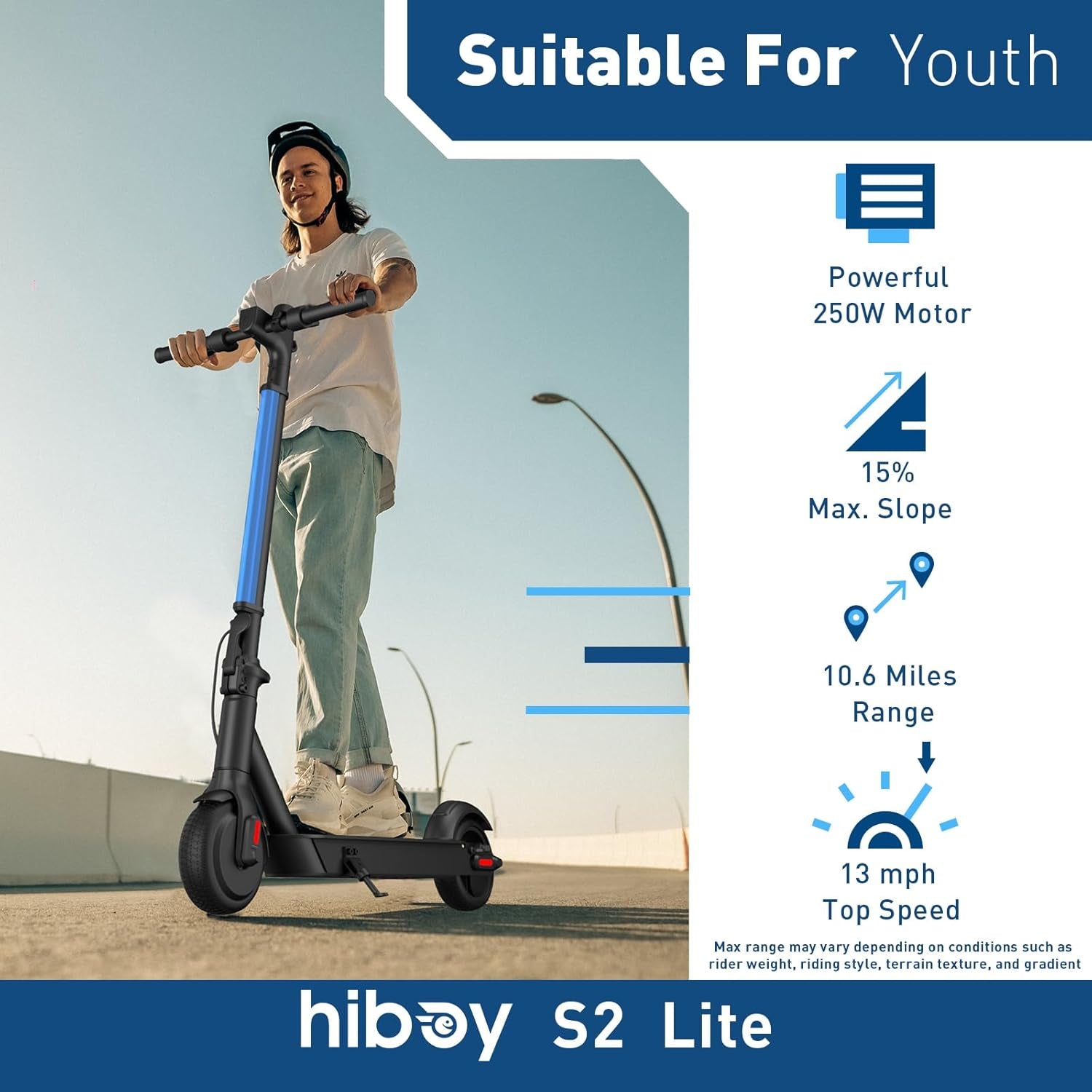 S2 Lite Electric Scooter - 6.5" Solid Tires - up to 10.6 Miles Long-Range & 13 MPH Portable Folding Commuting Kick-Start Boost Scooter for Teens