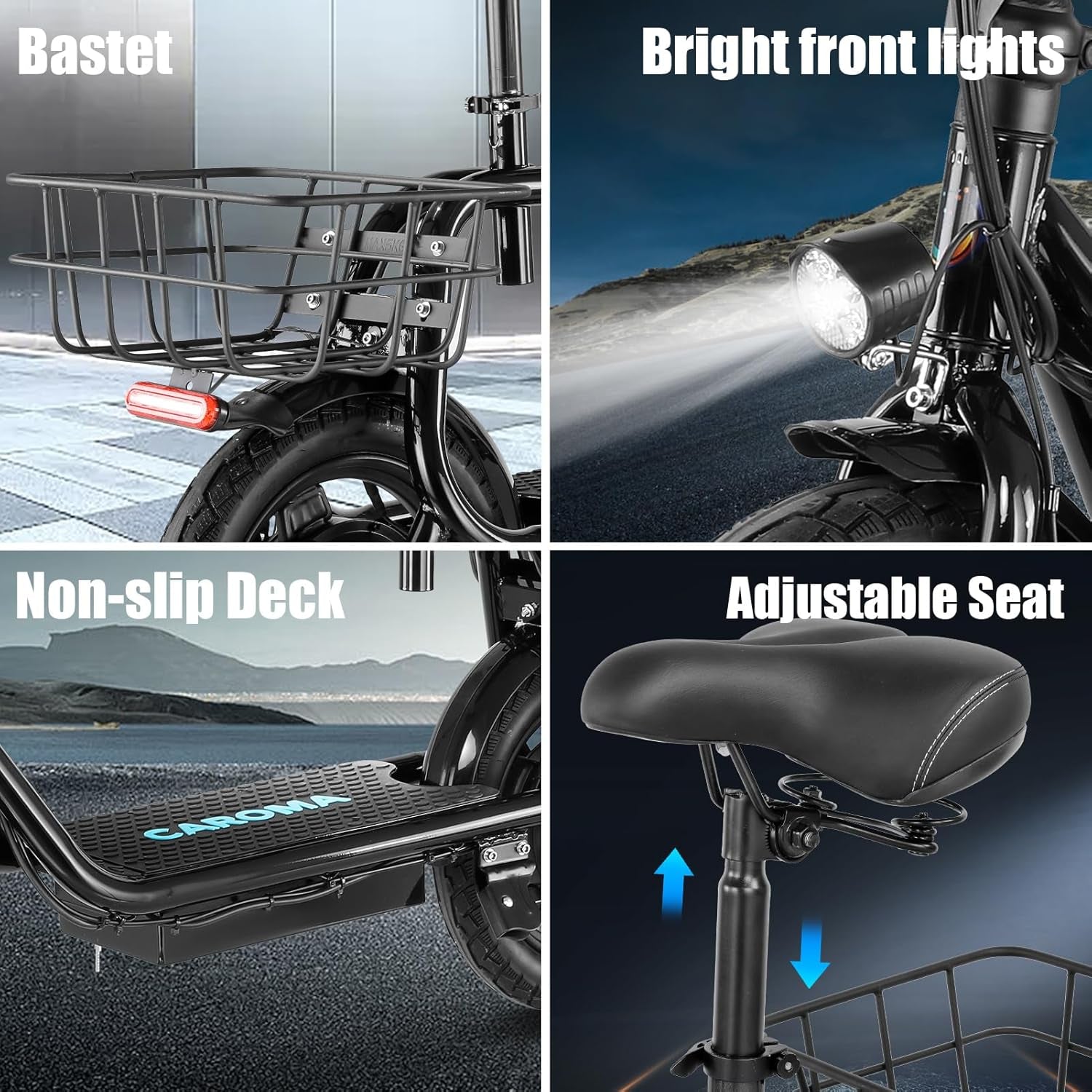 Electric Scooter with Seat, Max 30Miles Ranges & 20Mph, 500/800/1200W Motor, 14" Tire Foldable E-Scooter for Commuting with Basket, Dual Braking Dual Suspension, 300Lbs Max Load