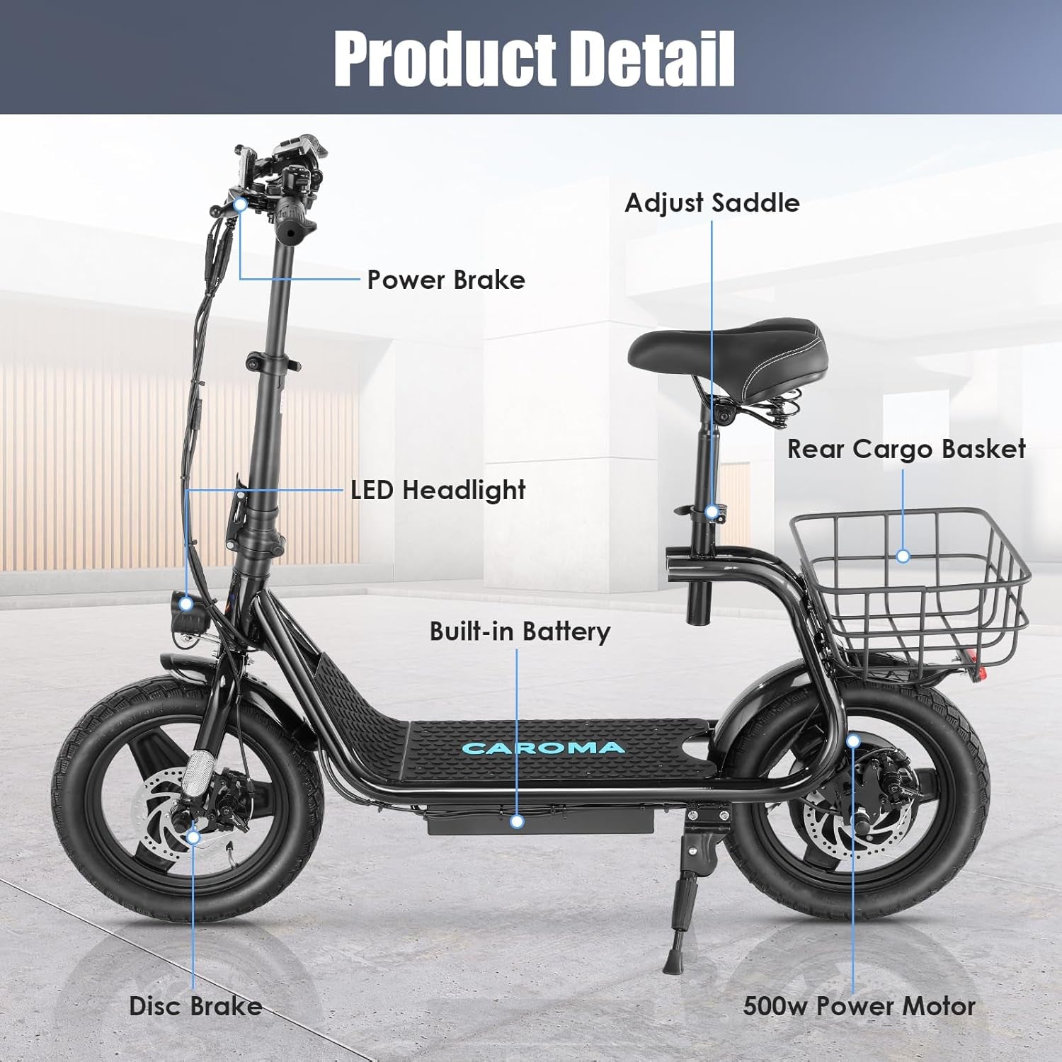 Electric Scooter with Seat, Max 30Miles Ranges & 20Mph, 500/800/1200W Motor, 14" Tire Foldable E-Scooter for Commuting with Basket, Dual Braking Dual Suspension, 300Lbs Max Load