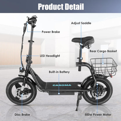 Electric Scooter with Seat, Max 30Miles Ranges & 20Mph, 500/800/1200W Motor, 14" Tire Foldable E-Scooter for Commuting with Basket, Dual Braking Dual Suspension, 300Lbs Max Load